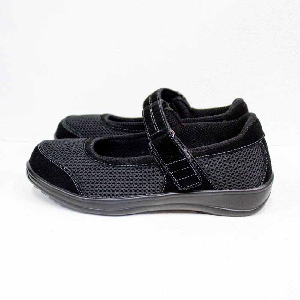 OrthoFeet Shoes | OrthoFeet Chattanooga Mary Jane Black Mesh Suede Comfort Shoes